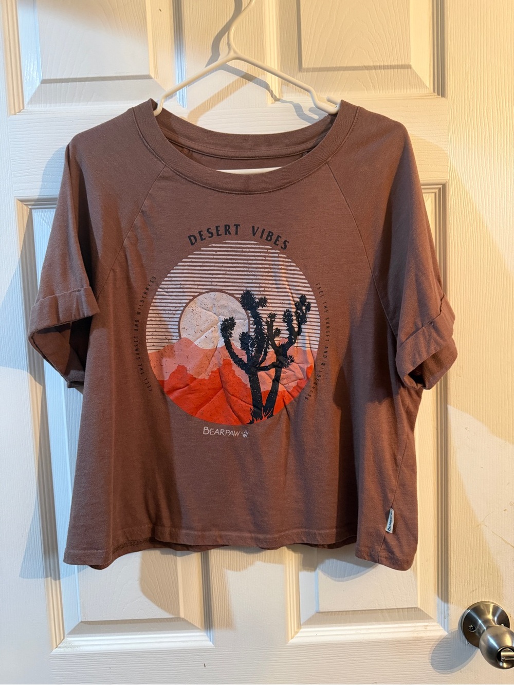BearPaw Desert Vibes Crop Tee - Dusty Mauve with Coral Graphic